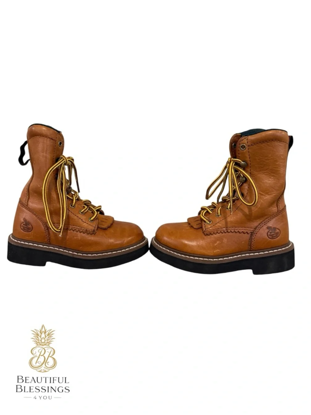 9.5 Boys Georgia Brown Leather Boots - Lace Up